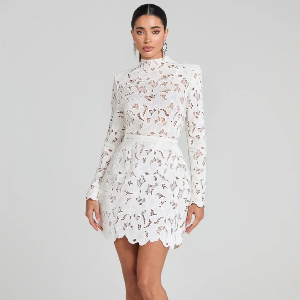 NADINE MERABI Ivory Lace Long Sleeve Dress - Picture 3 of 5